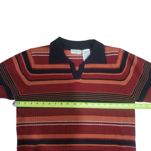 Y2K White Stag Womans Striped Shirt Size 14/16 Short Sleeve Collar Preppy Casual - Picture 8 of 8